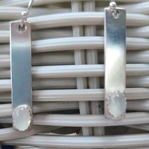 Earrings Sterling Silver Dangle with Moonstone Artisan Handcrafted